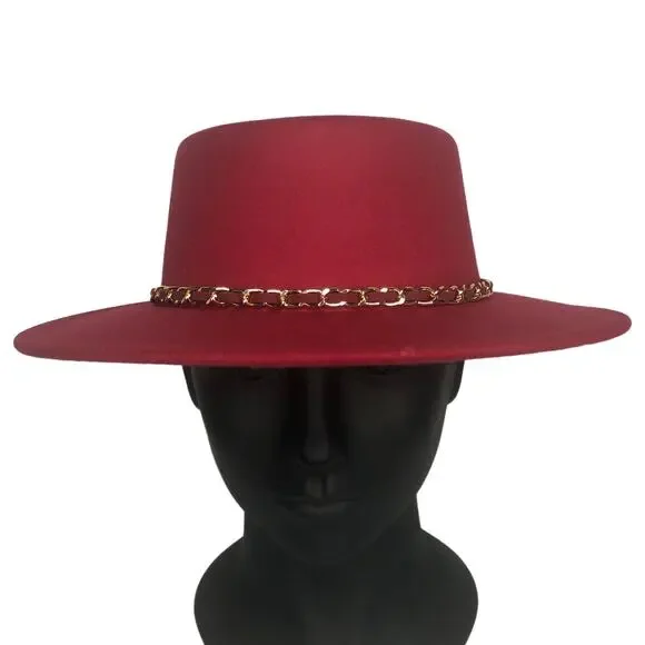 Riah Fashion Red Boater Hat - Picture 3 of 10